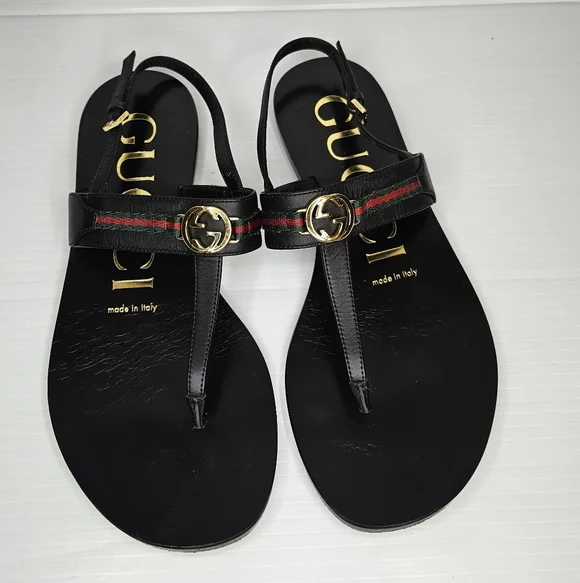 Gucci Interlocking G Web Sandals Black Women's Size 36.5 Designer Slide - Picture 2 of 13
